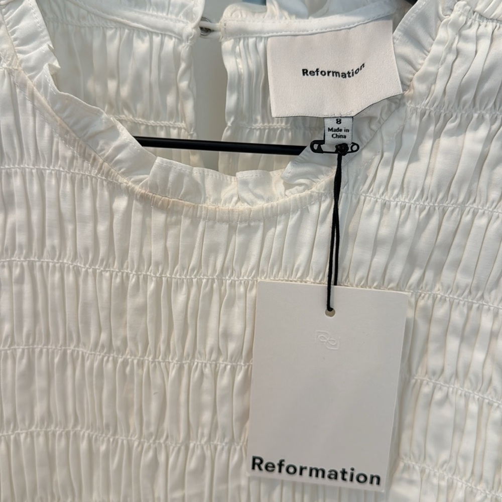 Reformation Leannah Puff-Sleeve Smocked Mini Dress 8 **NWT, see notes** - Picture 5 of 9